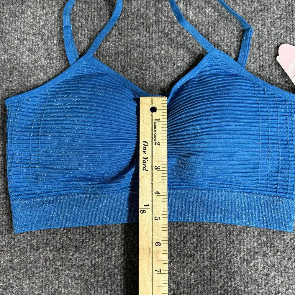 Anemone Bra Womens One Size Blue Glitter Bralette Seamless Adjustable Straps New